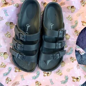 woman’s Triple-Strap Black Sandals